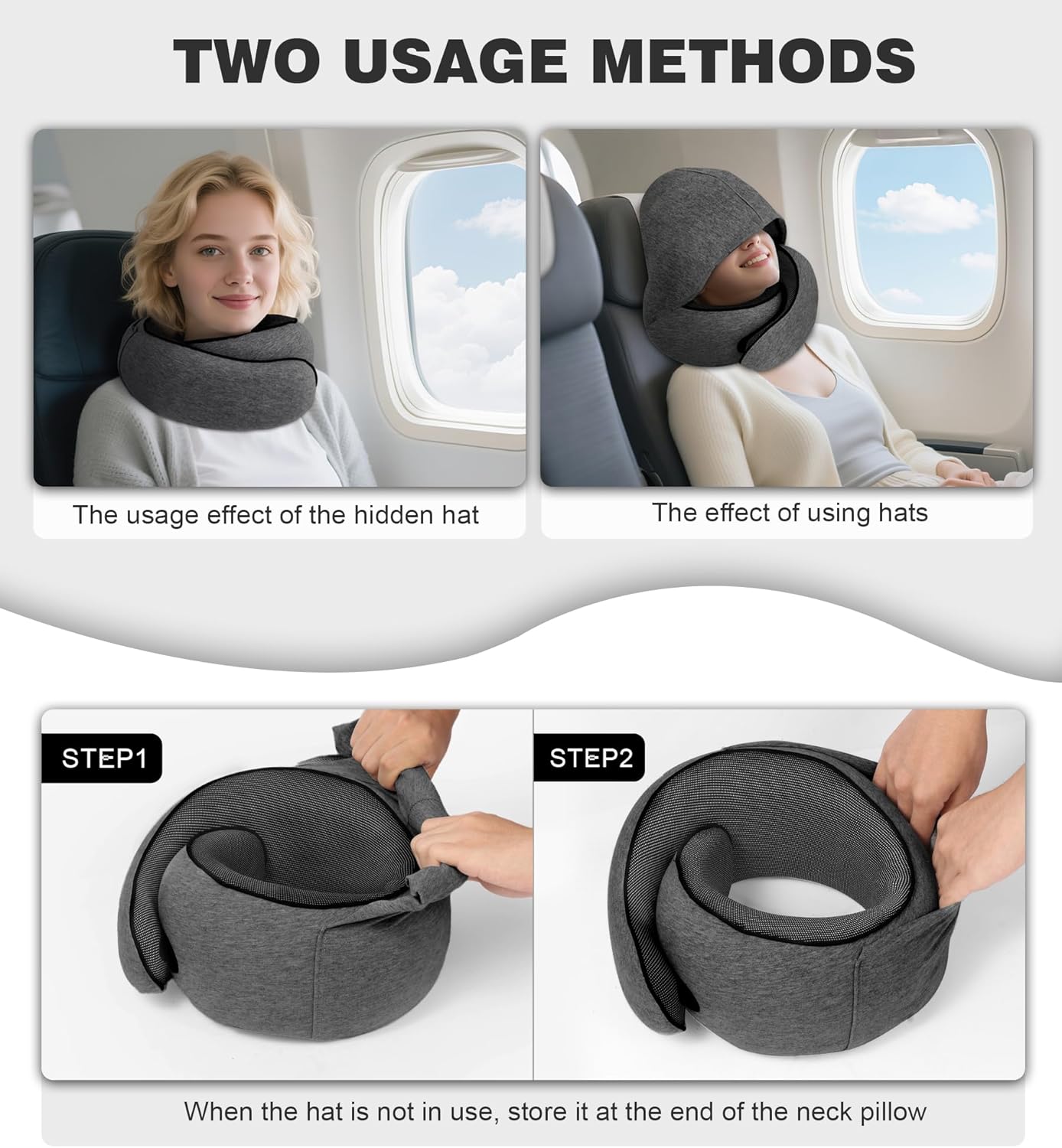 Airplane Travel Pillow, Memory Foam Travel Pillow, Suitable for Sleeping on Planes, in Offices and in Cars, a Must-Have for Long Flights, and a Necessity for Road Trips.