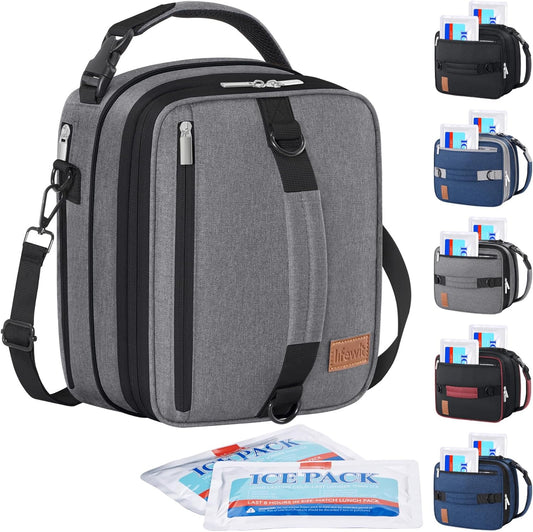 Lifewit Insulated Lunch Box for Men, Expandable Cooler Bag, Freezable Lunch Bag for Women with 2 Ice Packs and Shoulder Straps for Work Travel College, 8.2L Gray