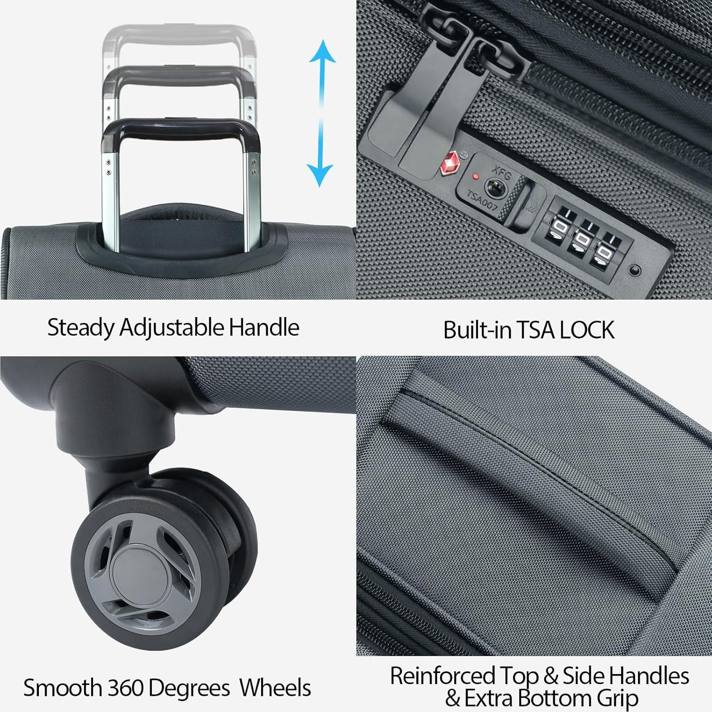 KROSER Softside Expandable Carry On Luggage with Spinner Wheels & Built-in TSA Lock, Durable Suitcase Rolling Luggage with USB Port, Carry-On 20-Inch, Grey