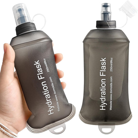 GYGYL Soft Flask, TPU Collapsible Soft Water Bottle for Hydration Pack, Running Vest, Leak-Proof Folding Water Bottle for Hiking Cycling Climbing Jogging-250ml Grey, 2pcs