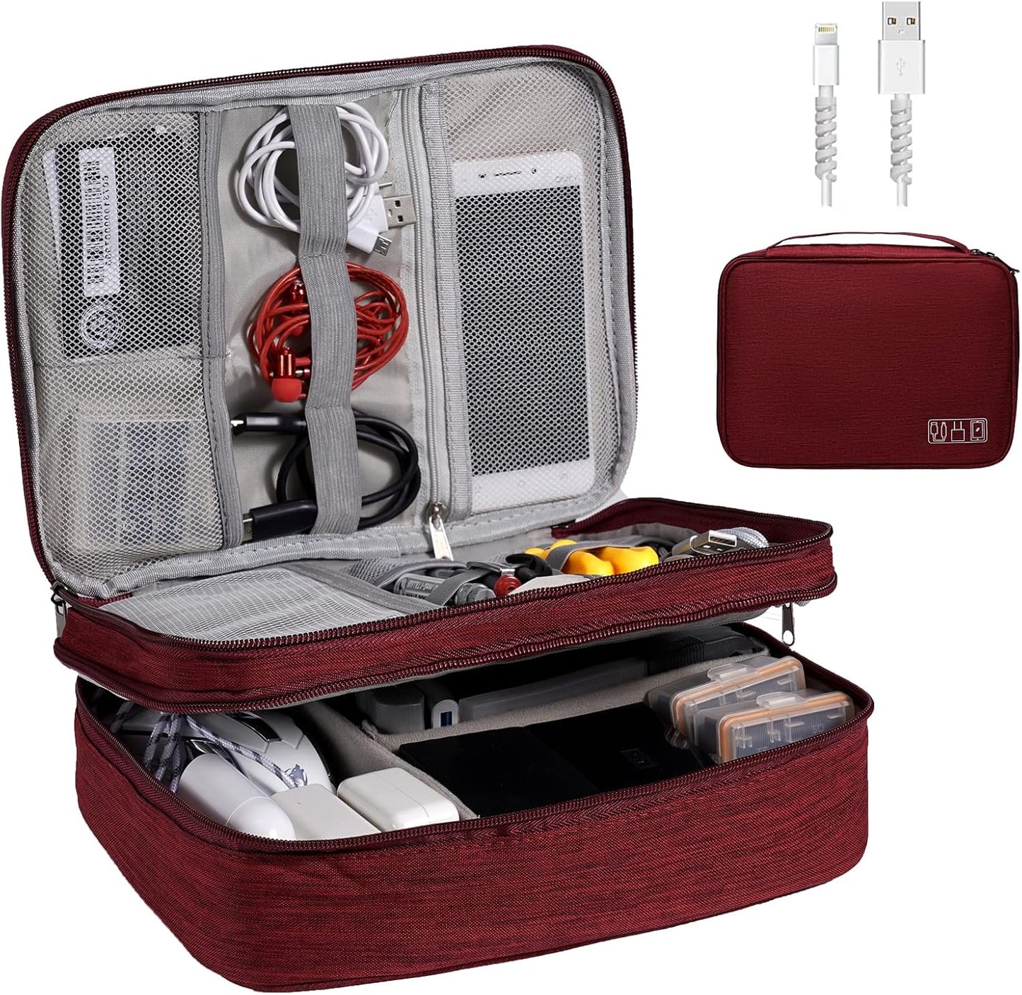 Electronics Organizer, OrgaWise Electronic Accessories Bag Travel Cable Organizer Three-Layer for iPad Mini, Kindle, Hard Drives, Cables, Chargers