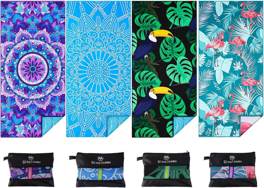 4 Pack Microfiber Thin Lightweight Beach Towel Oversized 71x32 Extra Large Sand Free Towels for Travel Swim Pool Yoga Gym Camping for Adults Women Men Beach Essentials Accessories Vacation Gift