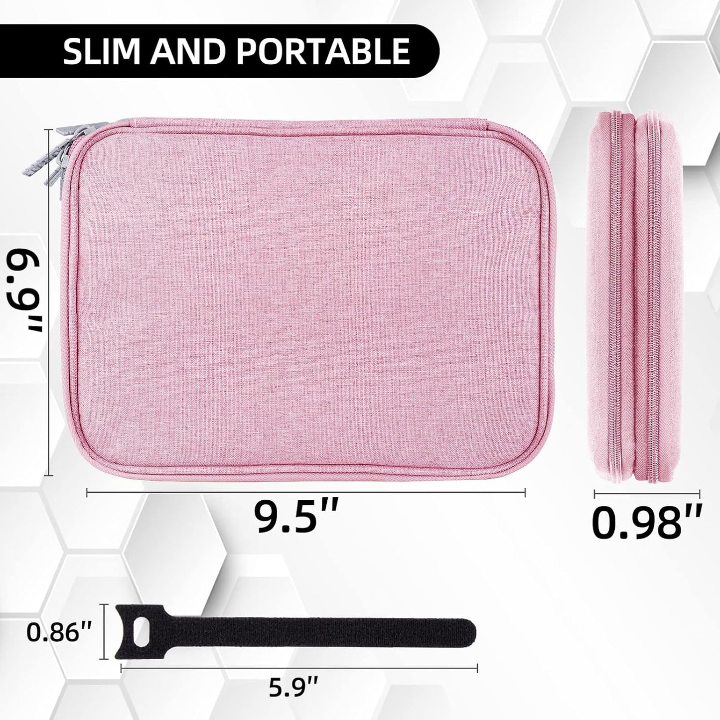 Electronic Organizer Travel Case, Travel Cable Bag, Water Resistant, Double Layers Pouch for Cables, Cords, iPad Mini, Gift for Women, Nylon, Pink, 9.5 x 6.9 x 1 Inch, 6.6 OZ