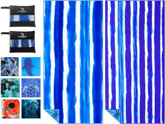 2 Pack Microfiber Lightweight Thin Beach Towel Sand Free Quick Dry Super Absorbent Large Towels for Swimming Pool Yoga Gym Travel Vacation Beach Accessories Essentials for Adults