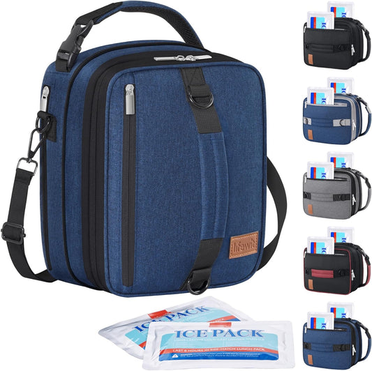 Lifewit Insulated Lunch Box for Men, Expandable Cooler Bag, Freezable Lunch Bag for Women with 2 Ice Packs and Shoulder Straps for Work Travel College, 8.2L Blue