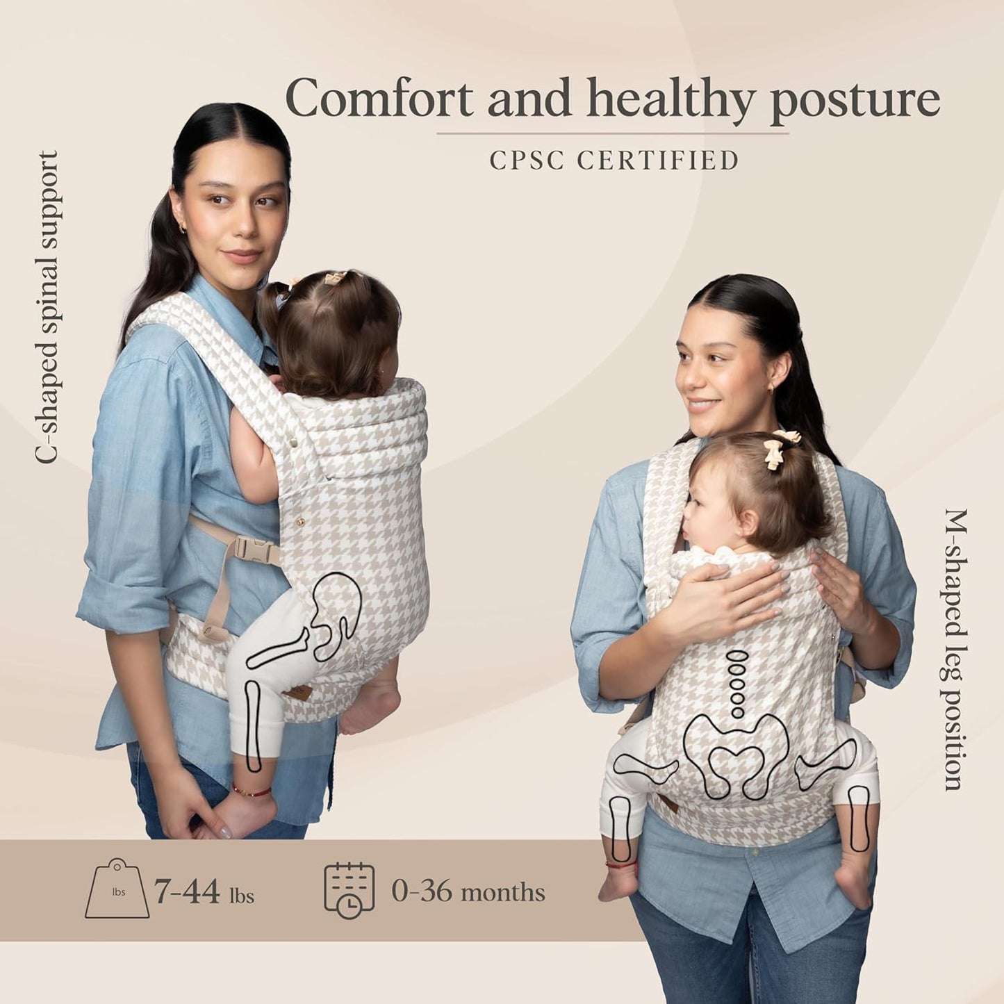 Cub & Co Ergonomic Baby Carrier Newborn to Toddler – 4-in-1 Adjustable with Head & Lumbar Support, Breathable Fabric, Padded Waistband & Travel-Ready Design (Houndstooth)