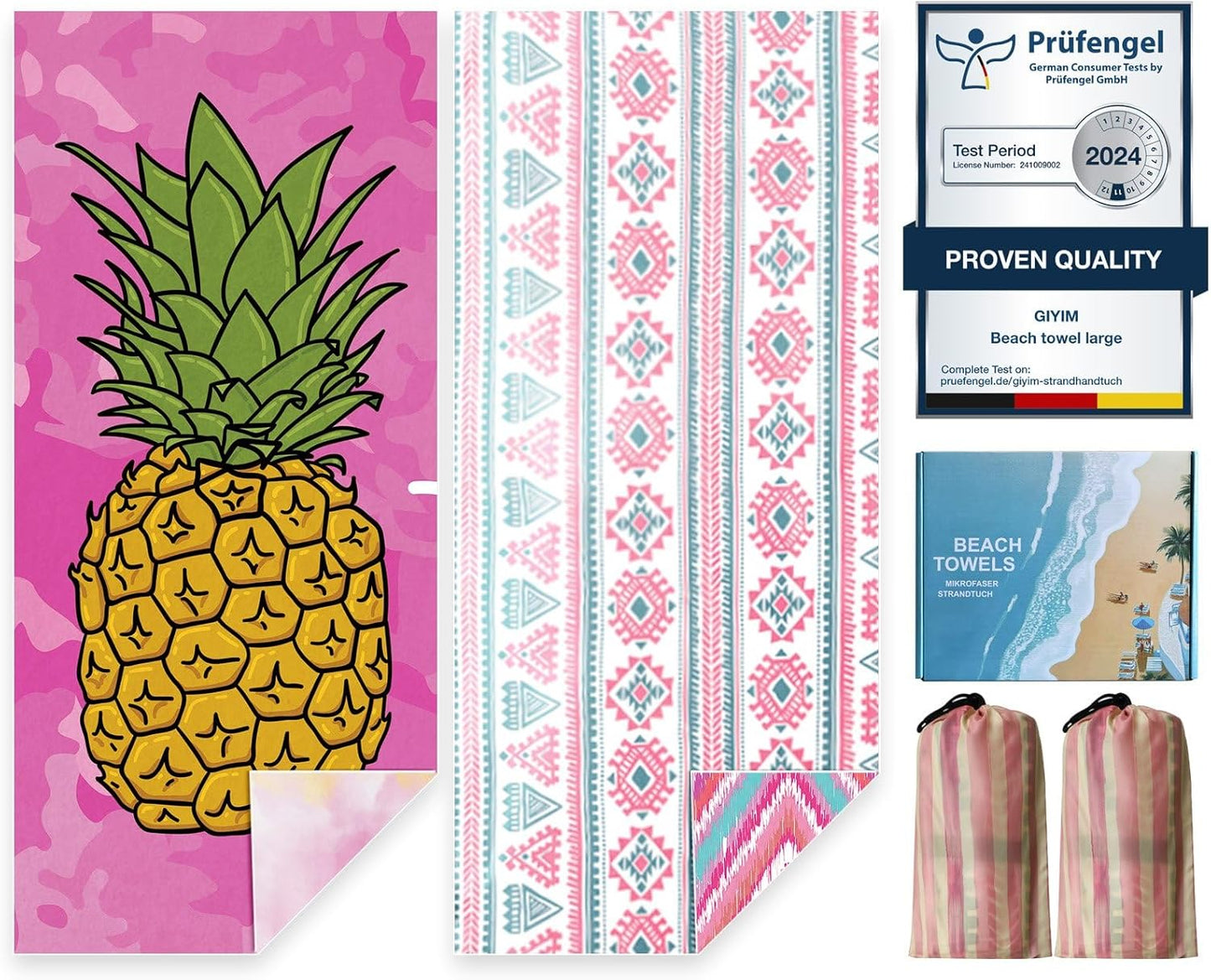 Beach Towels Oversized - 2 Pack 71"x 39" 250GSM Microfiber Beach Towels for Adults, Lightweight Quick Dry Absorbent Compact Sand Free Beach Towel for Swimming Pool, Camping, Yoga, Travel