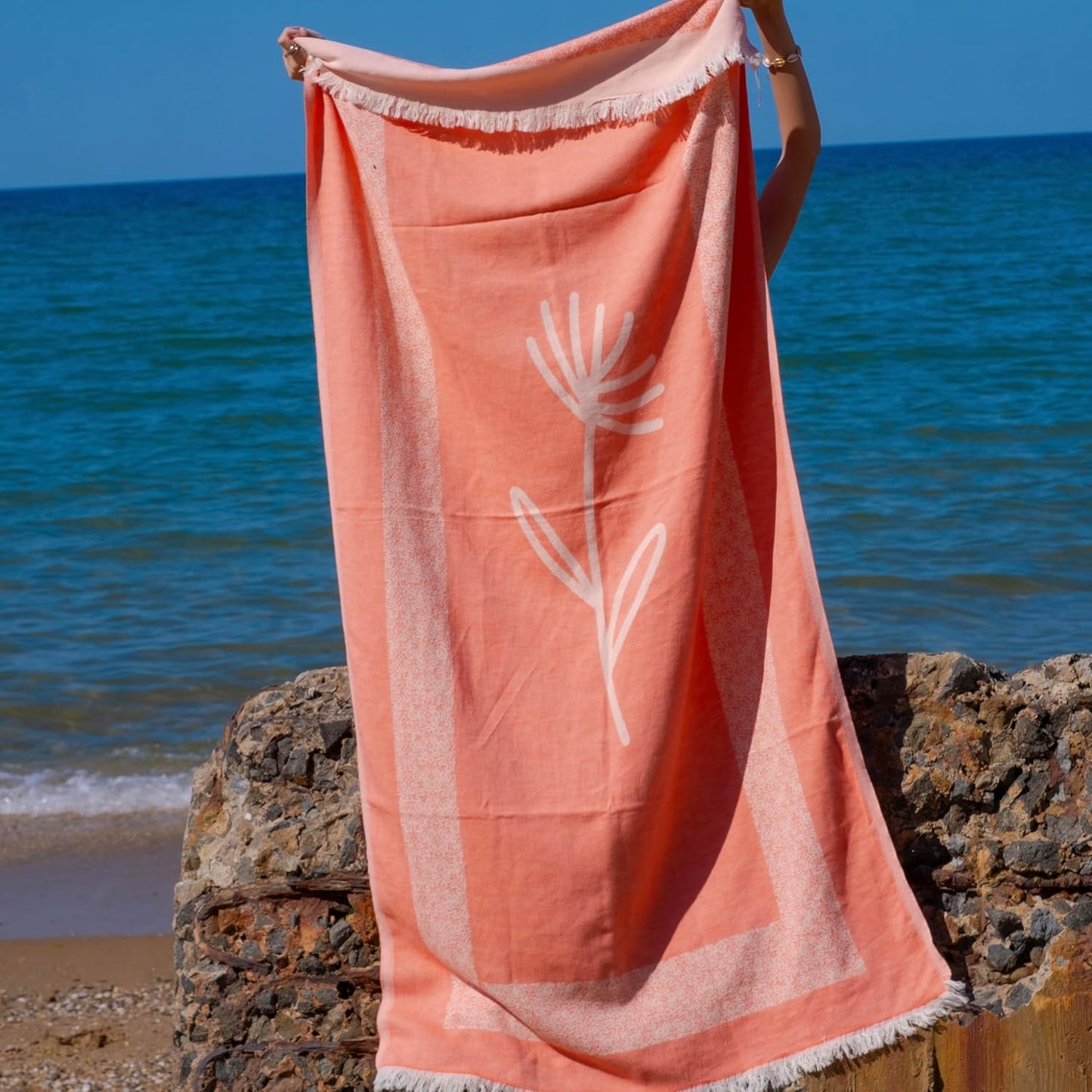Turkish Beach Towel - 100% Organic Cotton - Soft, Quick-Dry, Sand Proof, Prewashed - Lightweight & Oversized for Beach, Pool, Yoga, Bath, Travel, Gym, Throw - Bloom (Pink)