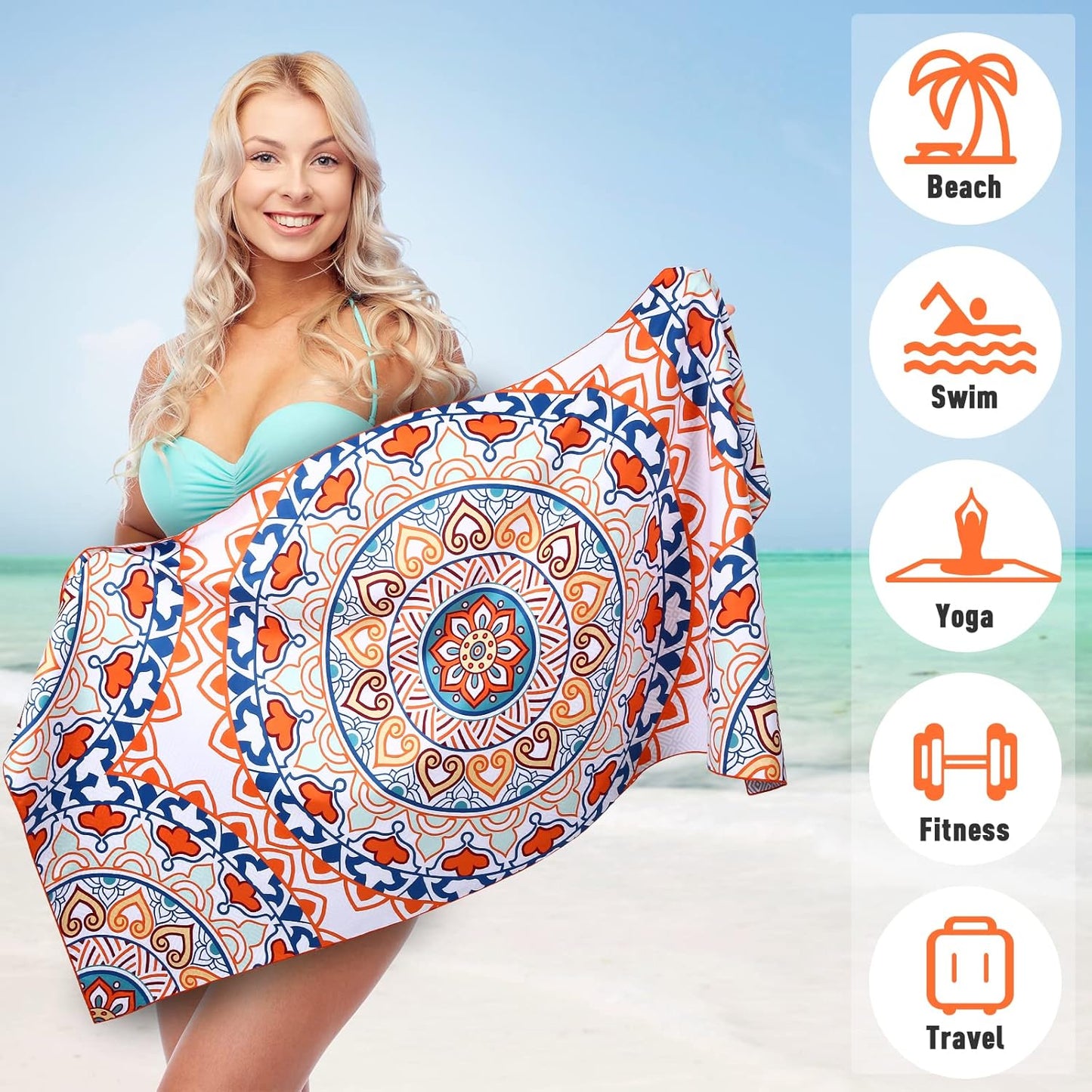 2 Pack Oversized Microfiber Beach Towel, 75'x 35', Sand-Free, Quick Drying, Super Absorbent