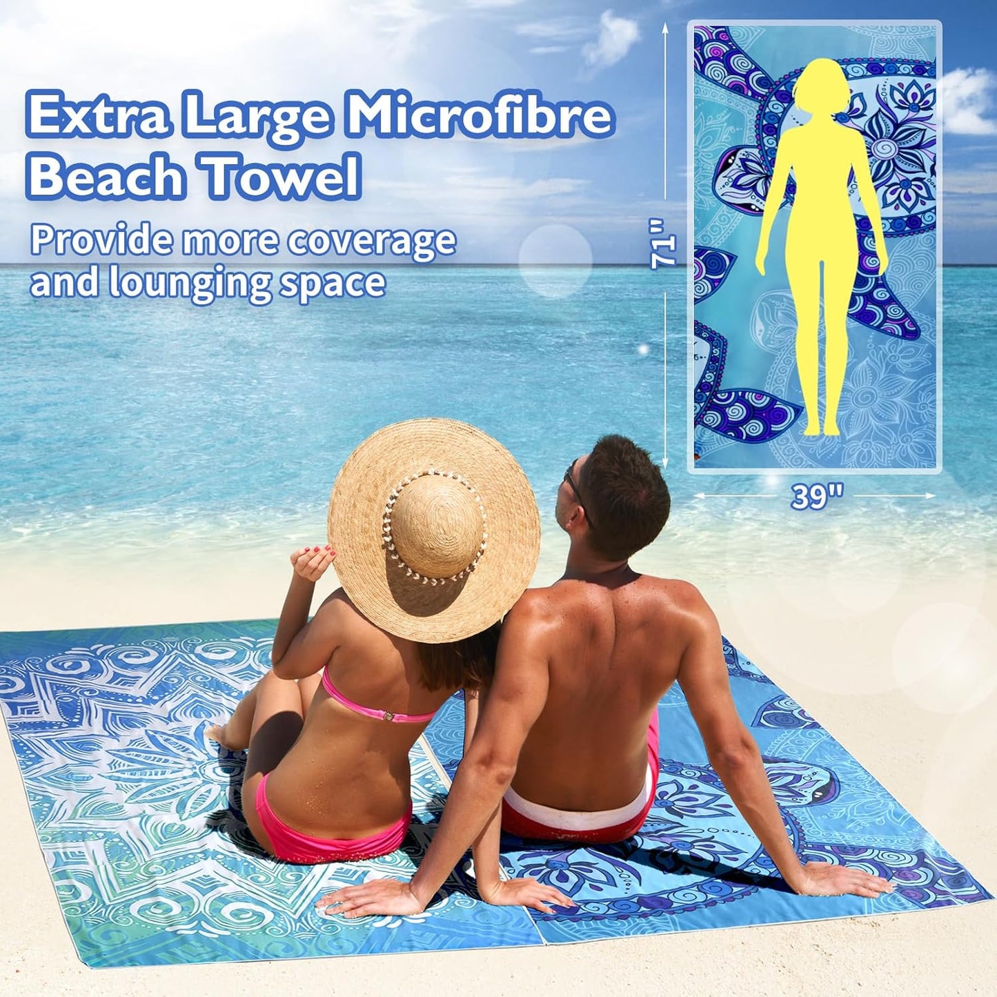 Beach Towels Oversized - 71"x 39" 250GSM Microfiber Beach Towels for Adults, Lightweight Quick Dry Absorbent Compact Sand Free Beach Towel for Swimming Pool, Camping, Yoga, Travel