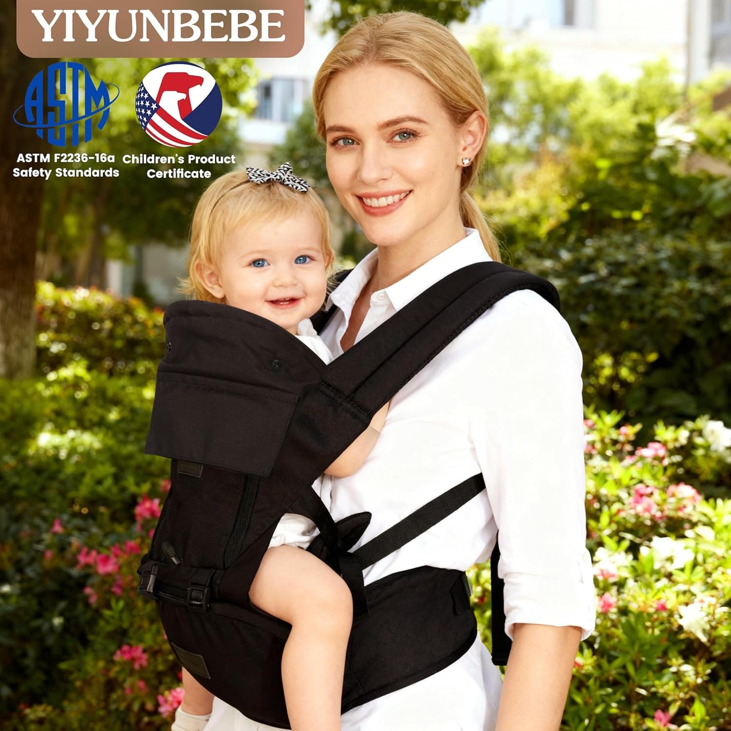 Baby Carrier Newborn to Toddler, 6-in-1 Baby Carrier with Hip Seat Lumbar Support 7-45lbs, Baby Soft Carrier for All Seasons & Positions, Adjustable Size for Shopping Hiking Travelling Black