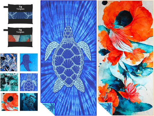 2 Pack Microfiber Lightweight Thin Beach Towel Sand Free Quick Dry Super Absorbent Large Towels for Swimming Pool Yoga Gym Travel Vacation Beach Accessories Essentials for Adults