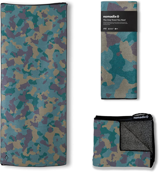 Nomadix Original Towel - Perfect for Beach, Pool, Travel, Camping, Yoga - Made with Recycled Materials - Super Absorbent - Sand Resistant - Camo Green - 72.5" x 30"