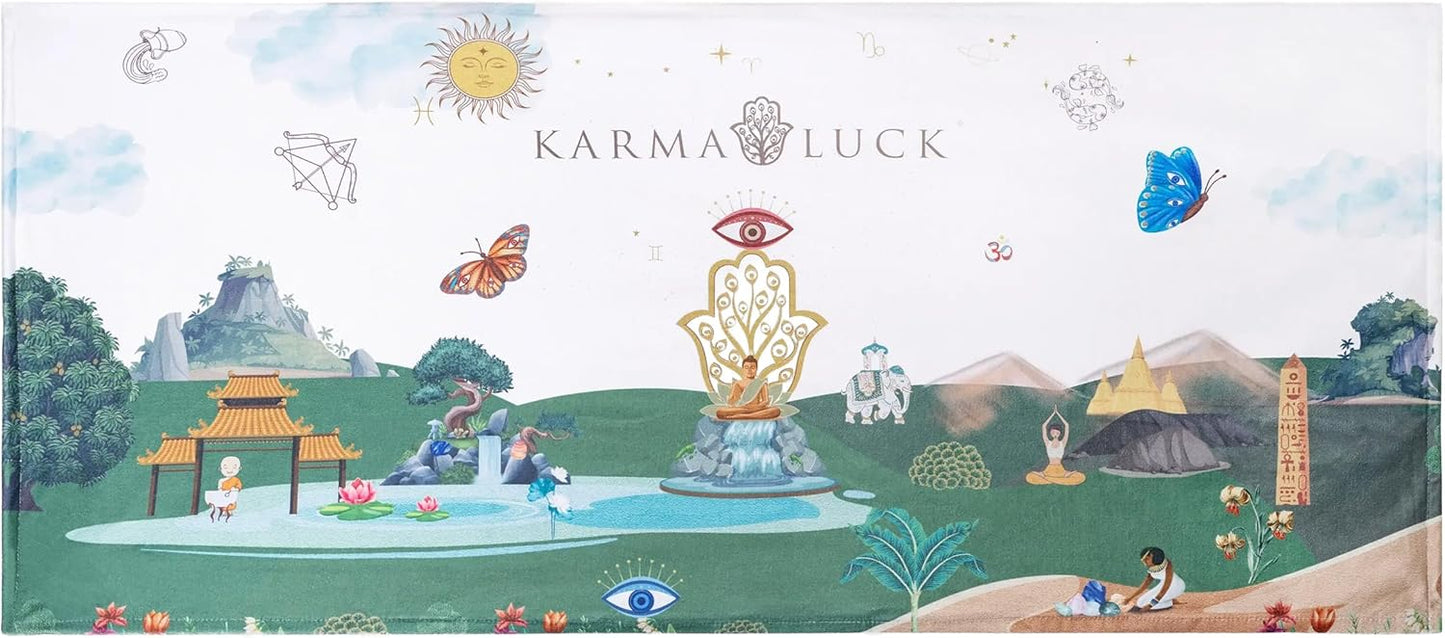 KARMA AND LUCK Dreamy Escape Beach Towel for Women & Men, Evil Eye, Hamsa Hand, Lotus, Butterfly, and Elephant Premium Designs, Cotton Beach Towels for Swimming, 61” x 28”