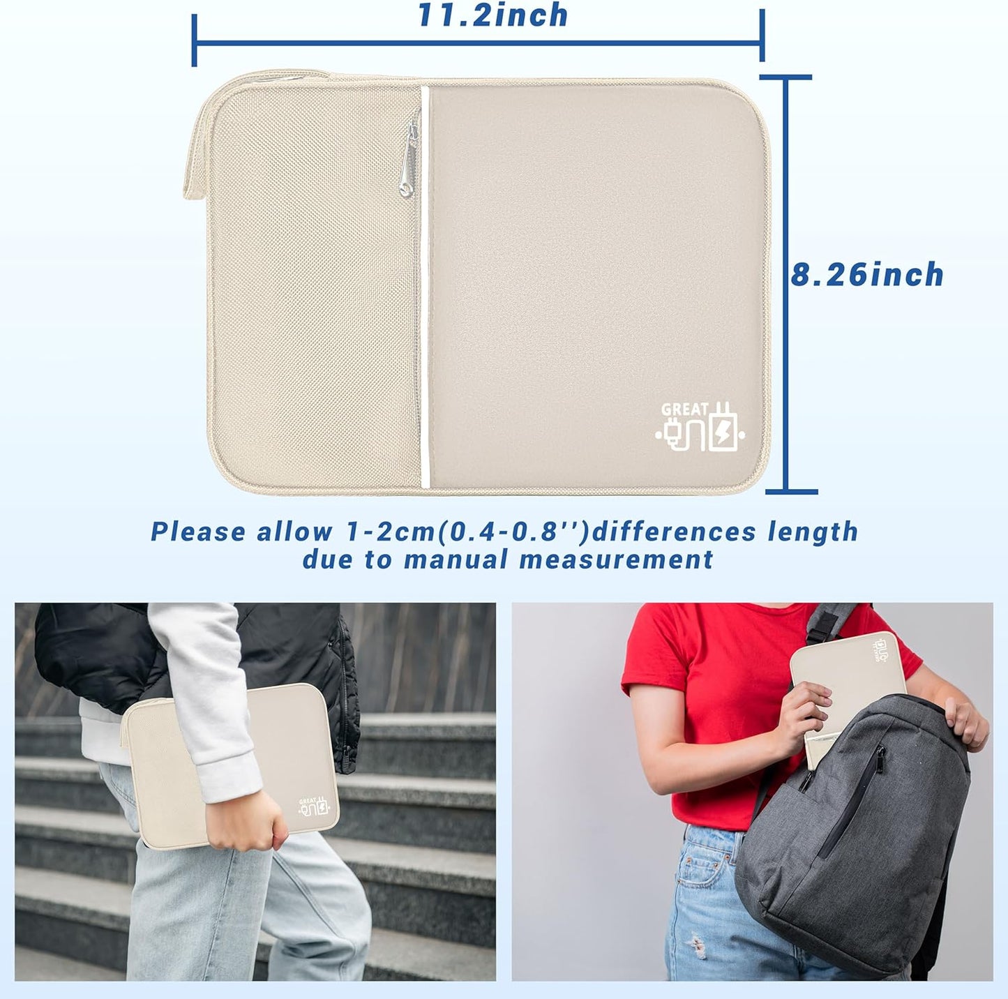 Electronics Organizer,Travel Cord Organizer Pouch, Portable Cable Organizer Bags, Waterproof Electronic Accessories Storage Case for Cables, Cords, Charger, Phone (Single Layer-Large-Beige)