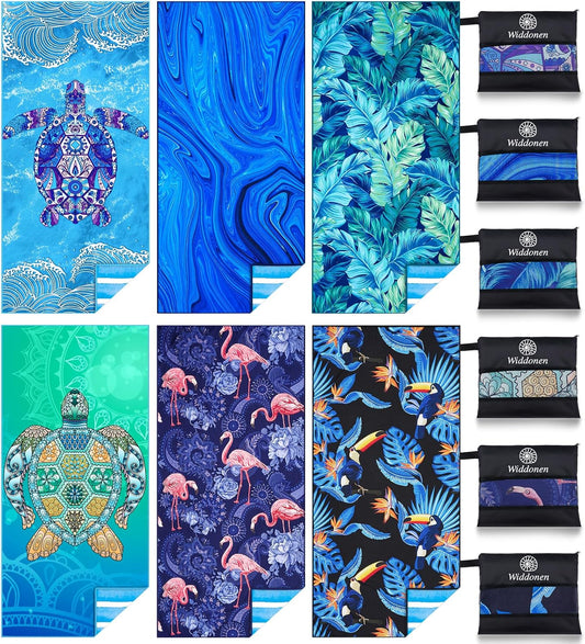 6 Pack Microfiber Lightweight Beach Towel Sand Free Quick Dry Absorbent Thin Compact Towels for Swimming Pool Camping Beach Accessories Large Easy Pack Travel Things for Vacation Essentials Gift