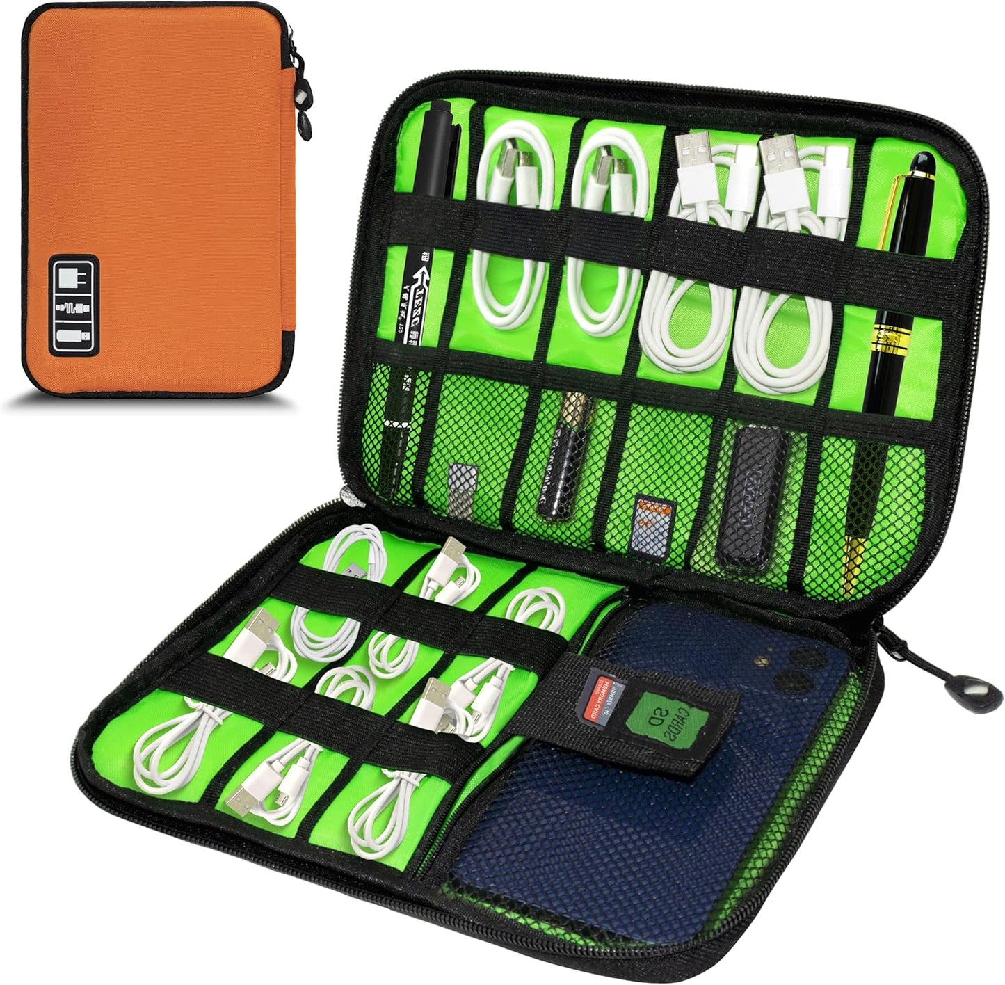 Electronics Organizer,Travel Cord Organizer Pouch, Portable Cable Organizer Bags,Travel Electronic Accessories Storage Case for Cables, Cords, Charger, Phone (Orange)