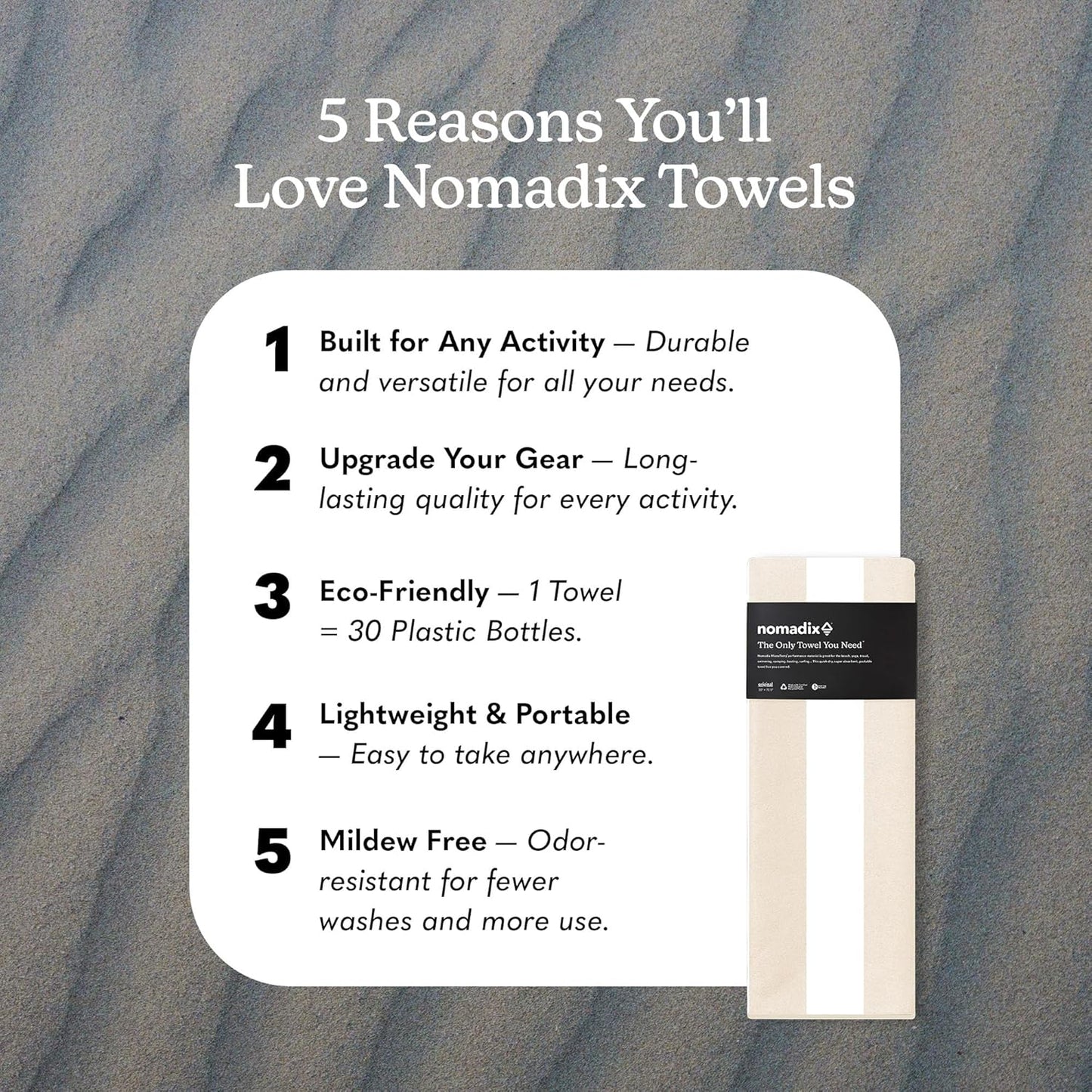 Nomadix Original Towel - Perfect for Beach, Pool, Travel, Camping, Yoga - Made with Recycled Materials - Super Absorbent - Sand Resistant - Cabana Stripe Beige - 72.5x30