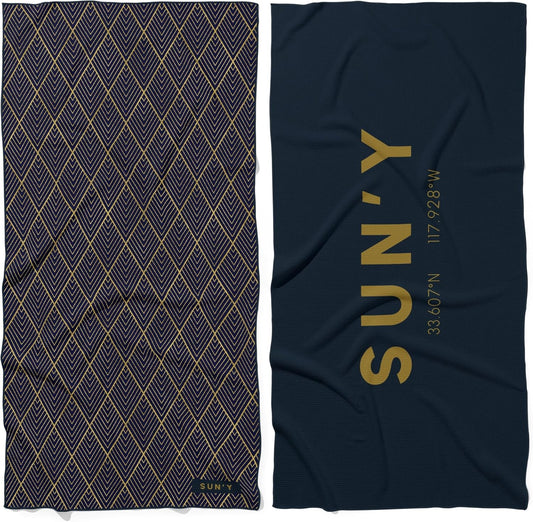 SUN'Y Waffle Microfiber Beach Towel – Sand Free, Quick Dry, Ultra Absorbent, Lightweight & Compact Travel Towel with Carry Bag - Large (63” x 31.5”), Newport